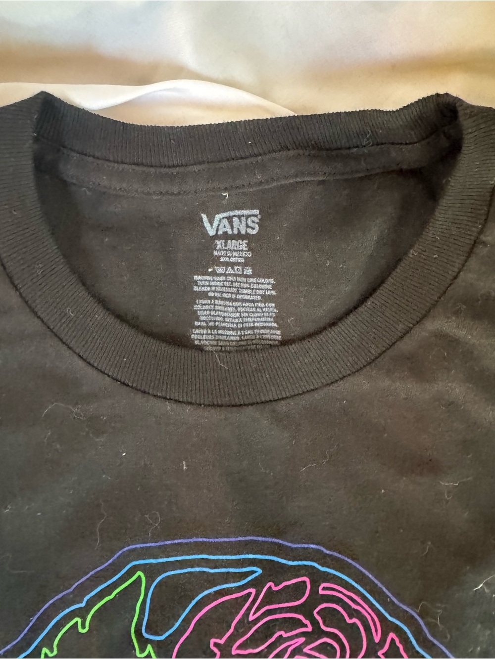 Vans Black Tee with Neon Multicolor Rose Outline